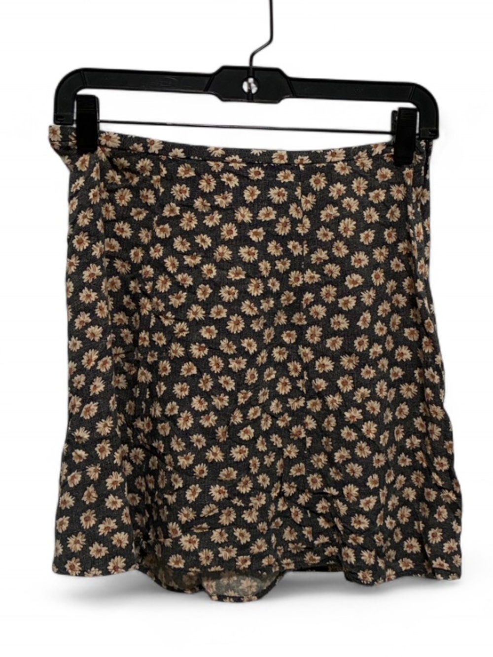 Vintage Expressions Black Mini Skirt with Beige Daisy Floral Print